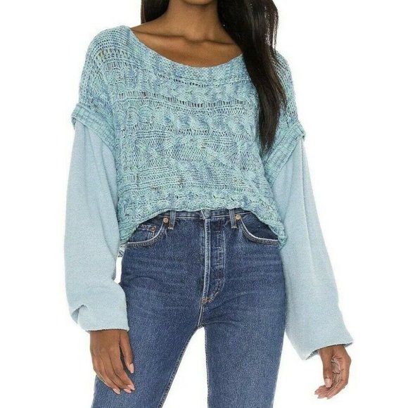 Free People Sweaters - Free People Honey Cable Knit Blue Sweater Siren Combo XS $168 NWT